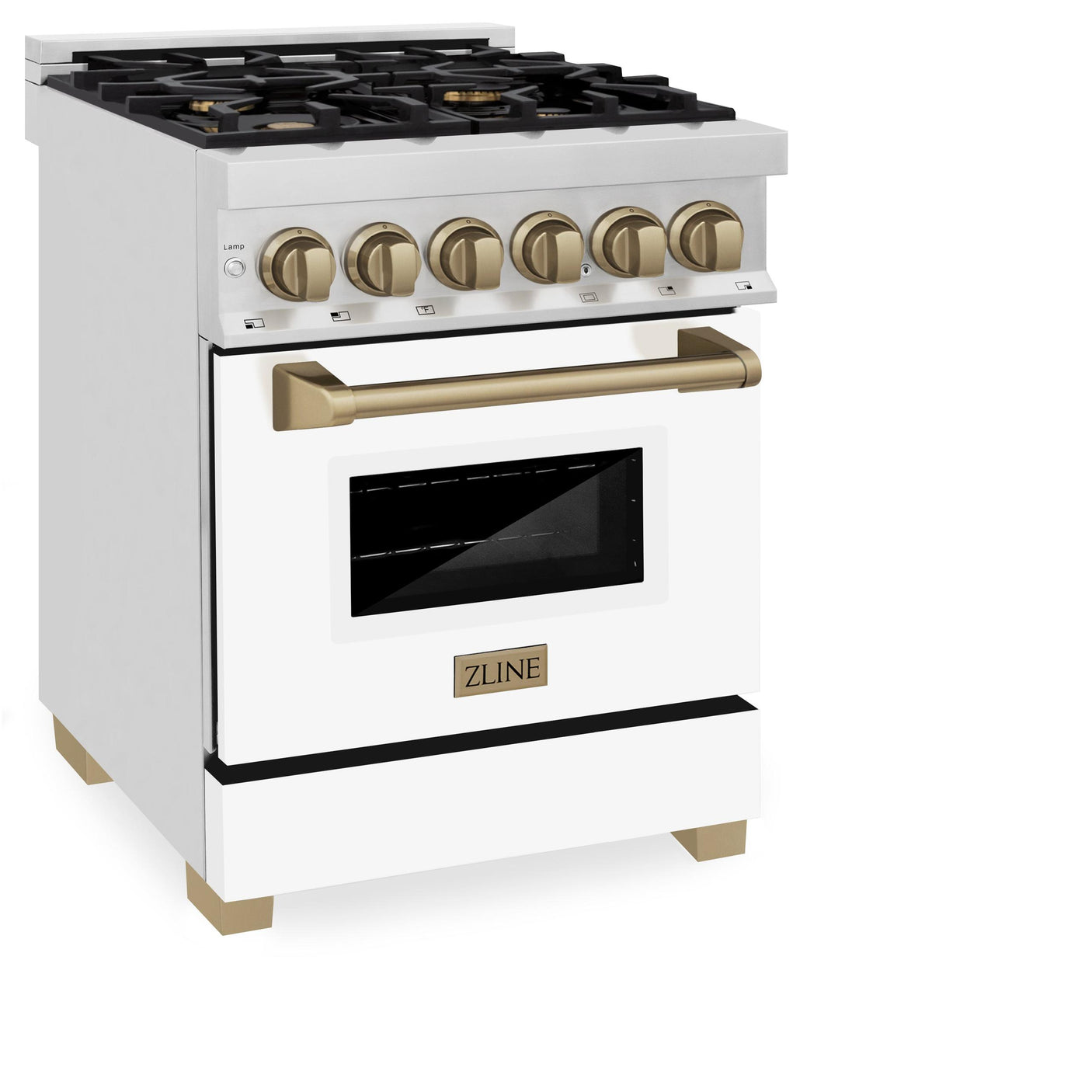 ZLINE Autograph Edition 24" 2.8 cu. ft. Dual Fuel Range with Gas Stove and Electric Oven in Stainless Steel with White Matte Door and Accents (RAZ-WM-24) [Color: Champagne Bronze]