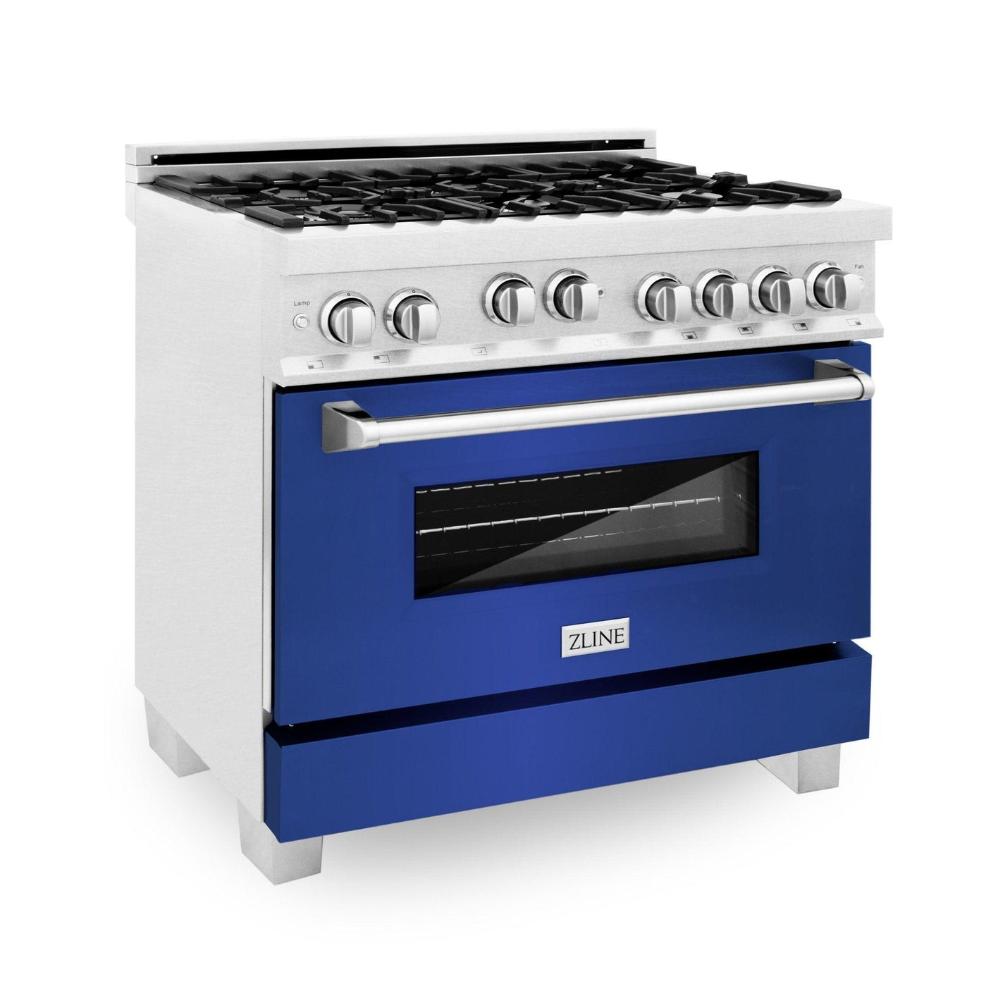 ZLINE 36" Professional 4.6 cu. ft. Gas on Gas Range in ZLINE DuraSnow® Stainless Steel with Color Door Options (RGS-SN-36) [Color: Blue Gloss]