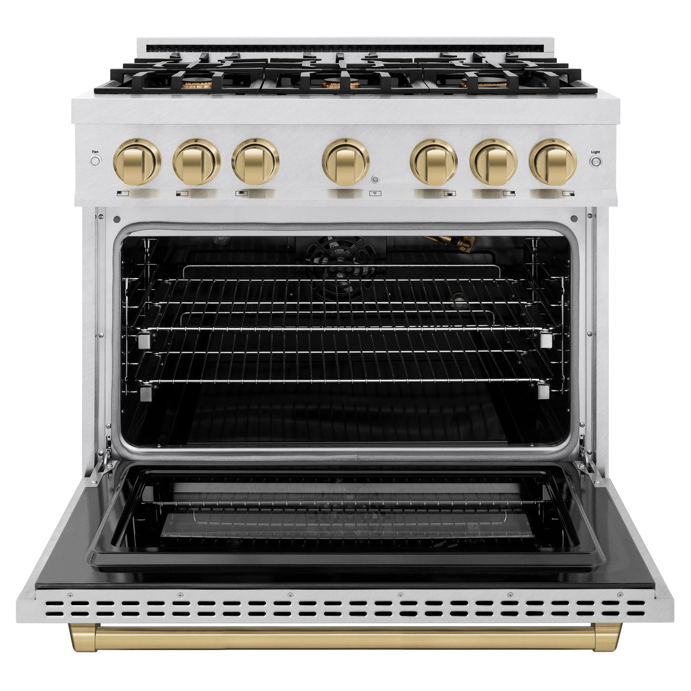 ZLINE Autograph Edition 36 in. 5.2 cu. ft. Select Gas Range with 6 Burner Cooktop and Convection Gas Oven in DuraSnow' Stainless Steel and Champagne Bronze Accents (HGRSZ-36-CB)