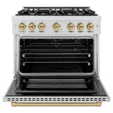 ZLINE Autograph Edition 36 in. 5.2 cu. ft. Select Gas Range with 6 Burner Cooktop and Convection Gas Oven in DuraSnow' Stainless Steel and Champagne Bronze Accents (HGRSZ-36-CB)