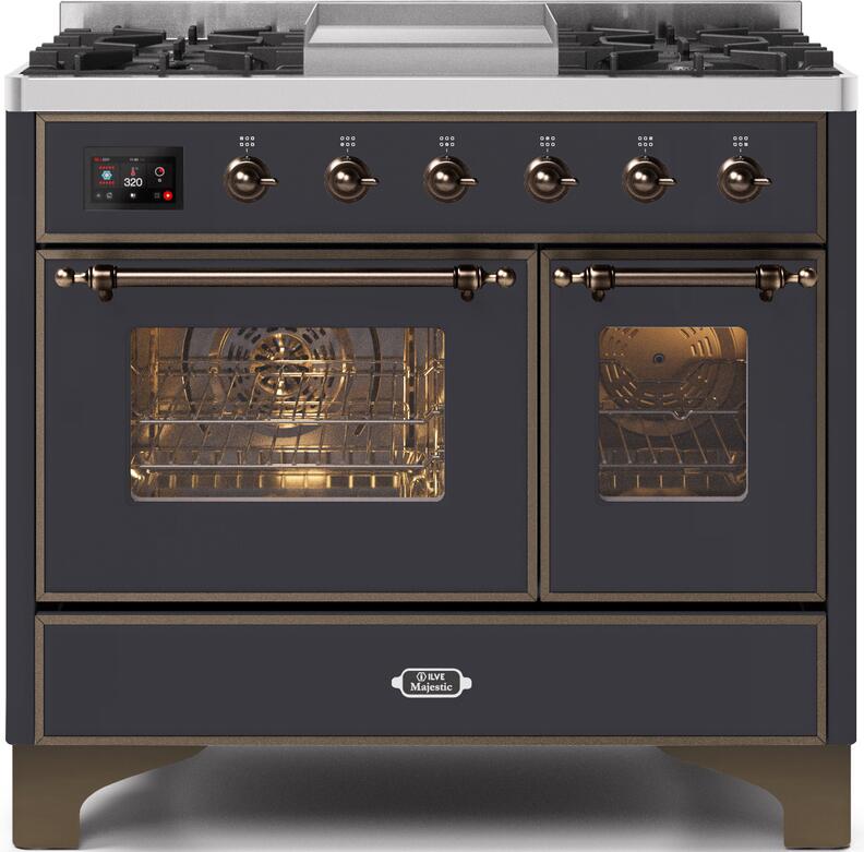 Majestic II 40 Inch Dual Fuel Liquid Propane Freestanding Range in Matte Graphite with Bronze Trim