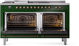 Nostalgie II 60 Inch Dual Fuel Natural Gas Freestanding Range in Emerald Green with Bronze Trim