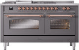 Nostalgie II 60 Inch Dual Fuel Natural Gas Freestanding Range in Matte Graphite with Copper Trim