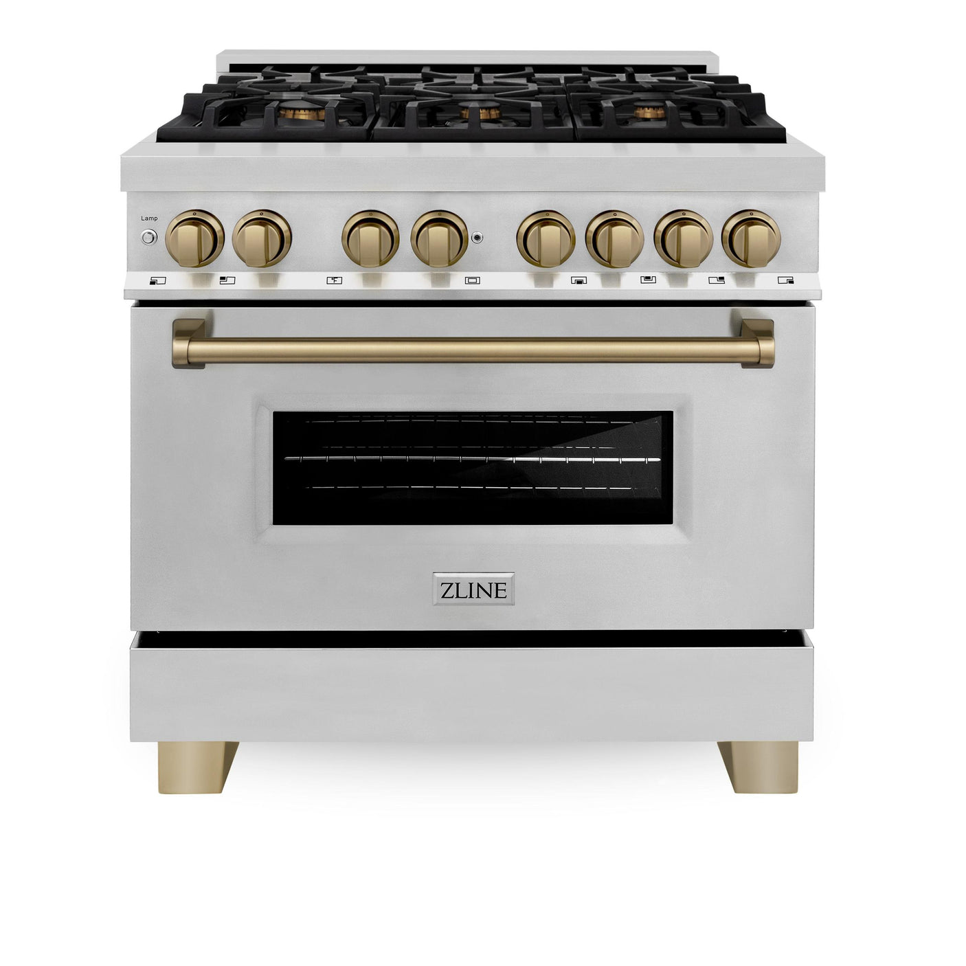 ZLINE Autograph Edition 36" 4.6 cu. ft. Dual Fuel Range with Gas Stove and Electric Oven in Stainless Steel with Accents (RAZ-36) [Color: Champagne Bronze]