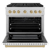 ZLINE Autograph Edition 36 in. 5.2 cu. ft. Paramount Dual Fuel Range with 6 Burner Gas Cooktop and Electric Convection Oven in DuraSnow' Stainless Steel with White Matte Door and Champagne Bronze Accents (SDRSZ-WM-36-CB)