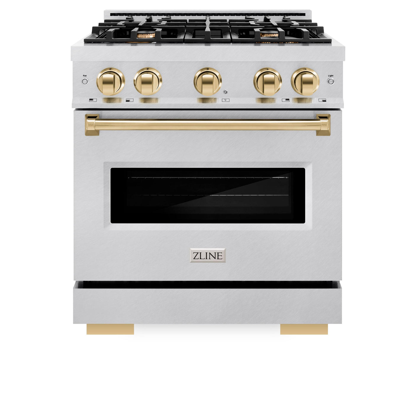 ZLINE Autograph Edition 30 in. 4.2 cu. ft. Classic Dual Fuel Range with 4 Burner Gas Cooktop and Electric Convection Oven in DuraSnow' Stainless Steel with Polished Gold Accents (CDRSZ-30-G)