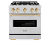 ZLINE Autograph Edition 30 in. 4.2 cu. ft. Classic Dual Fuel Range with 4 Burner Gas Cooktop and Electric Convection Oven in DuraSnow' Stainless Steel with Polished Gold Accents (CDRSZ-30-G)