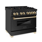 ZLINE Autograph Edition 36" 4.6 cu. ft. Dual Fuel Range with Gas Stove and Electric Oven in Black Stainless Steel with Accents (RABZ-36) [Color: Gold]