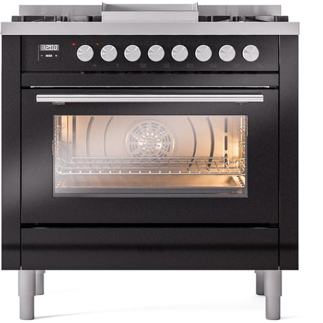 Professional Plus II 36 Inch Dual Fuel Liquid Propane Freestanding Range in Glossy Black with Trim