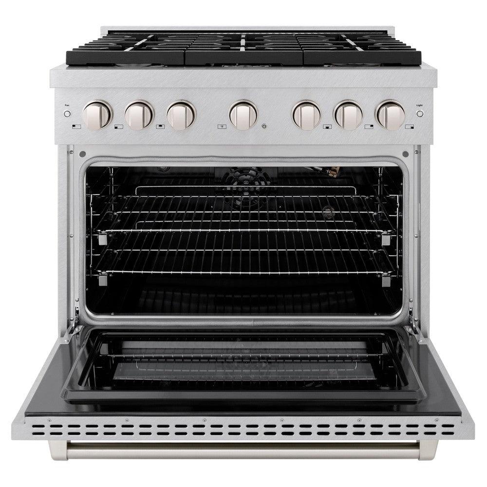 ZLINE 36 in. 5.2 cu. ft. Paramount Dual Fuel Range with Gas Cooktop and Electric Convection Oven in DuraSnow' Stainless Steel with 6 Brass Burners (SDRS-BR-36)