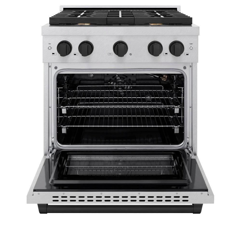 ZLINE Autograph Edition 30 in. 4.2 cu. ft. Paramount Dual Fuel Range with 4 Burner Gas Cooktop and Electric Convection Oven in DuraSnow' Stainless Steel with Matte Black Accents (SDRSZ-30-MB)