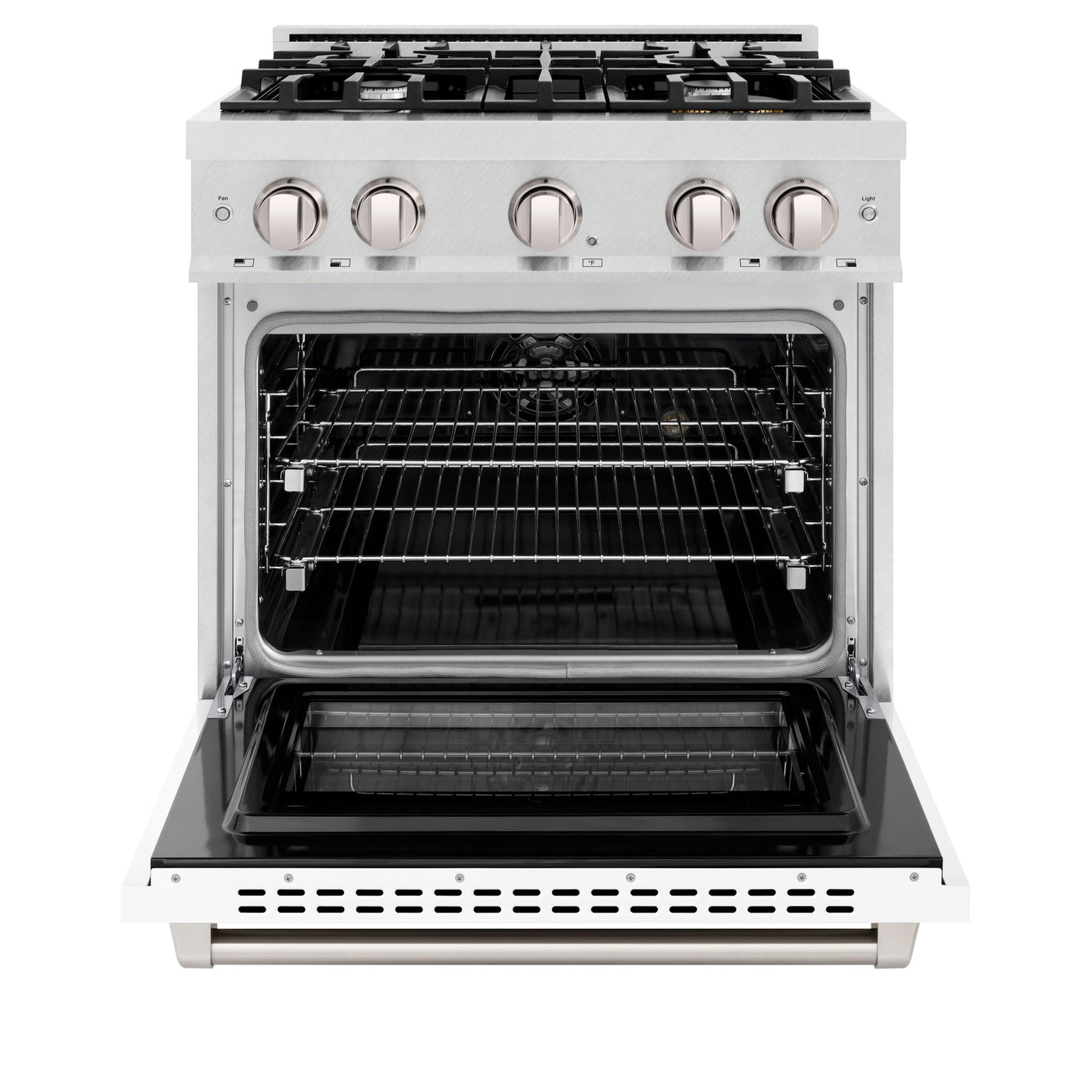 ZLINE 30 in. 4.2 cu. ft. Select Dual Fuel Range with 4 Burner Gas Cooktop and Electric Convection Oven in DuraSnow' Stainless Steel with White Matte Door (HDRS-WM-30)