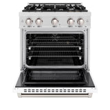 ZLINE 30 in. 4.2 cu. ft. Select Dual Fuel Range with 4 Burner Gas Cooktop and Electric Convection Oven in DuraSnow' Stainless Steel with White Matte Door (HDRS-WM-30)