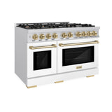 ZLINE Autograph Edition 48 in. 6.7 cu. ft. Select Double Oven Dual Fuel Range with 8 Burner Gas Cooktop in DuraSnow' Stainless Steel with White Matte Doors and Champagne Bronze Accents (HDRSZ-WM-48-CB)