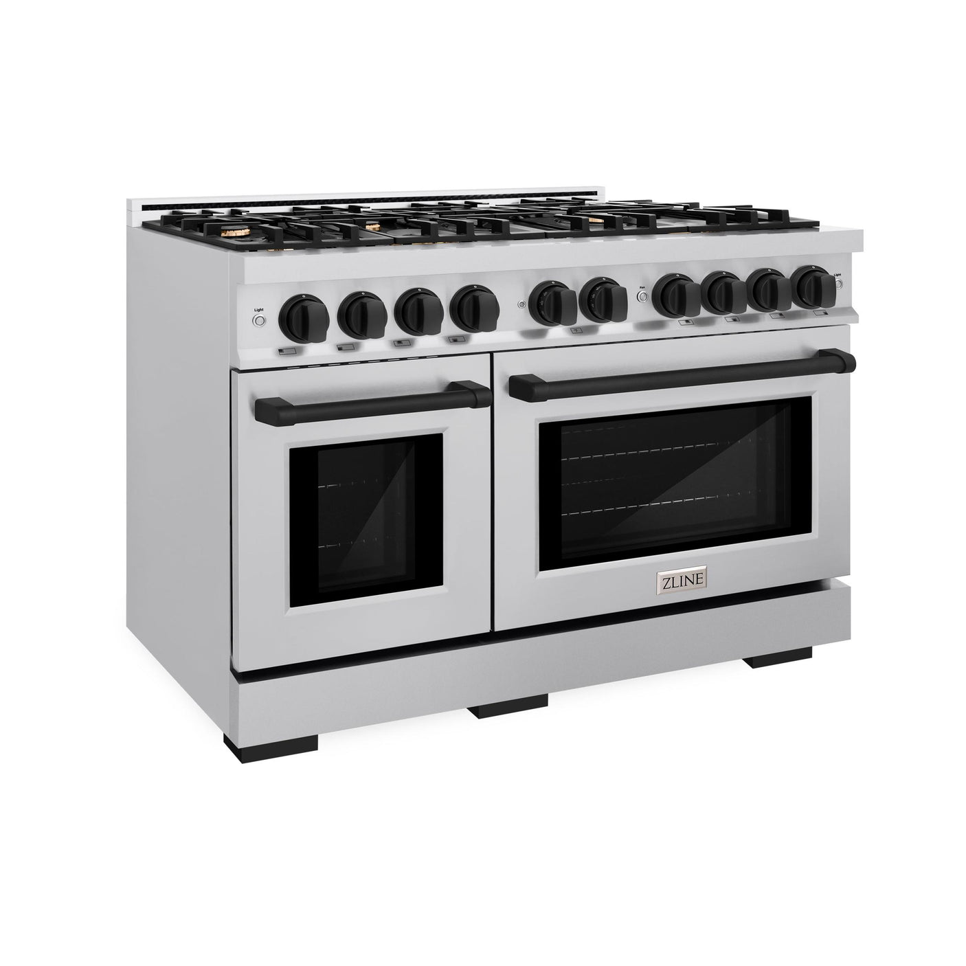 ZLINE Autograph Edition 48 in. 6.7 cu. ft. Select Double Oven Dual Fuel Range with 8 Burner Gas Cooktop in Stainless Steel and Matte Black Accents (HDRZ-48-MB)