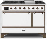 Majestic II 48 Inch Dual Fuel Liquid Propane Freestanding Range in White with Bronze Trim