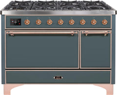 Majestic II 48 Inch Dual Fuel Liquid Propane Freestanding Range in Blue Grey with Copper Trim