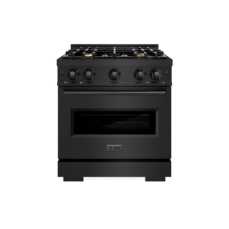 ZLINE 30 in. 4.2 cu. ft. Classic Dual Fuel Range with Gas Cooktop and Electric Convection Oven in Black Stainless Steel with 4 Brass Burners (CDRB-BR-30)