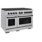 ZLINE Autograph Edition 48 in. 6.7 cu. ft. Paramount Double Oven Dual Fuel Range with 8 Burner Gas Cooktop in DuraSnow' Stainless Steel and Matte Black Accents (SDRSZ-48-MB)