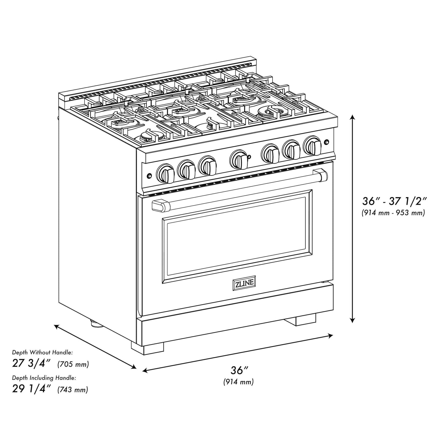 ZLINE 36 in. 5.2 cu. ft. Select Gas Range with 6 Burner Cooktop and Convection Gas Oven in DuraSnow' Stainless Steel with White Matte Door (HGRS-WM-36)