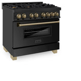 ZLINE Autograph Edition 36" 4.6 cu. ft. Dual Fuel Range with Gas Stove and Electric Oven in Black Stainless Steel with Accents (RABZ-36) [Color: Champagne Bronze]