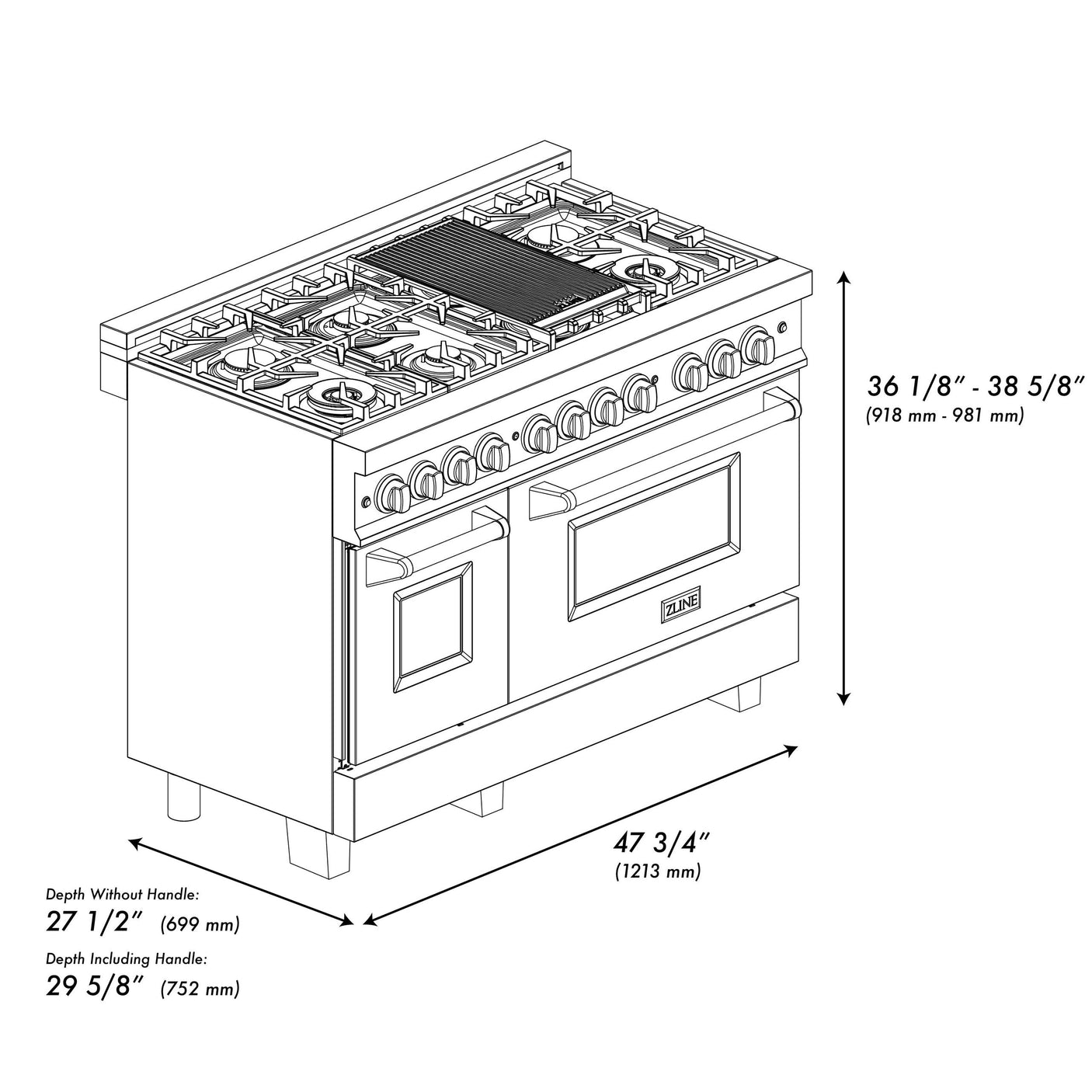 ZLINE 48 in. DuraSnow Stainless Steel 6.0 cu.ft. 7 Gas Burner/Electric Oven Range with Color Door Options (RAS-SN-48) [Color: Black Matte]