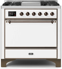 Majestic II 36 Inch Dual Fuel Natural Gas Freestanding Range in White with Bronze Trim