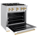 ZLINE Autograph Edition 30 in. 4.2 cu. ft. Classic Gas Range with 4 Burner Cooktop and Convection Gas Oven in DuraSnow' Stainless Steel with White Matte Door and Polished Gold Accents (CGRSZ-WM-30-G)