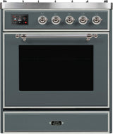 Majestic II 30 Inch Dual Fuel Natural Gas Freestanding Range in Blue Grey with Chrome Trim