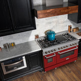 ZLINE 48 in. DuraSnow Stainless Steel 6.0 cu.ft. 7 Gas Burner/Electric Oven Range with Color Door Options (RAS-SN-48) [Color: Red Matte]