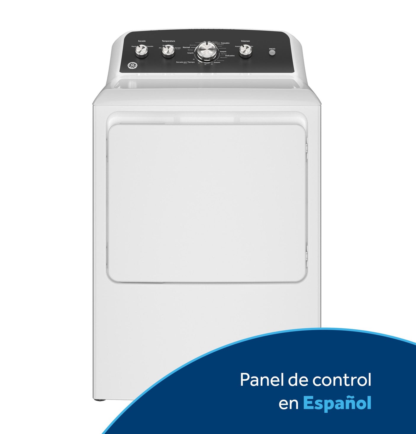 GE® 7.2 cu. ft. Capacity Gas&#x00A0;Dryer&#x00A0;with&#x00A0;Spanish Panel and Up To 120 ft. Venting&#x200B;