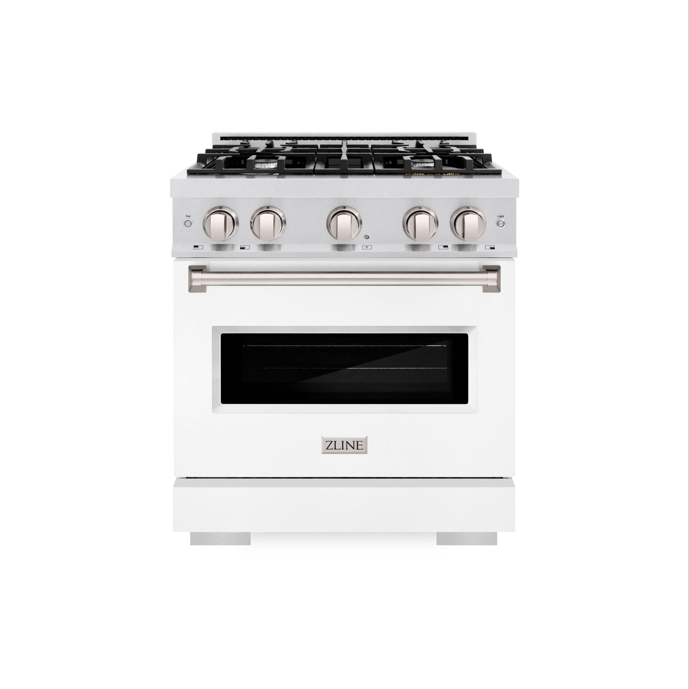 ZLINE 30 in. 4.2 cu. ft. Classic Gas Range with 4 Burner Cooktop and Convection Gas Oven in DuraSnow' Stainless Steel with White Matte Door (CGRS-WM-30)