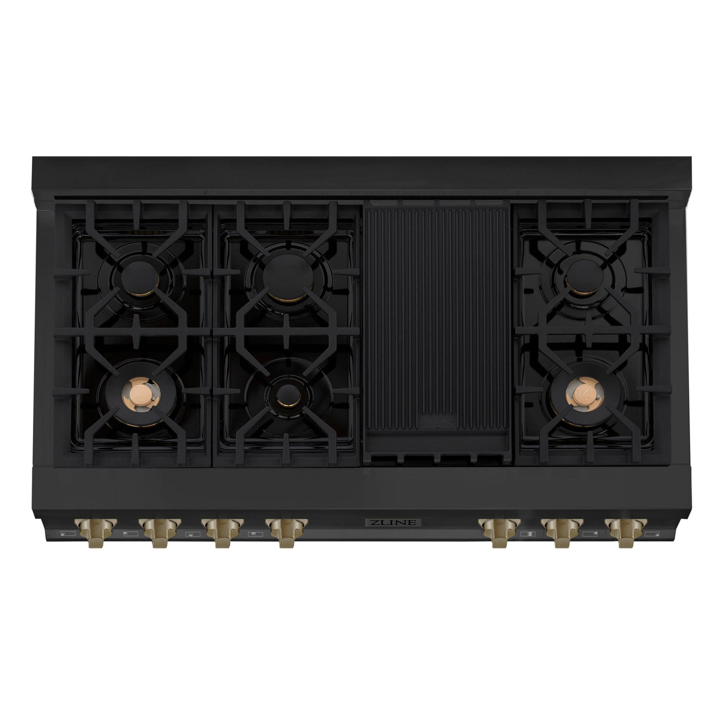 ZLINE Autograph Edition 48 in. Porcelain Rangetop with 7 Gas Burners in Black Stainless Steel and Champagne Bronze Accents (RTBZ-48-CB) [Color: Champagne Bronze]