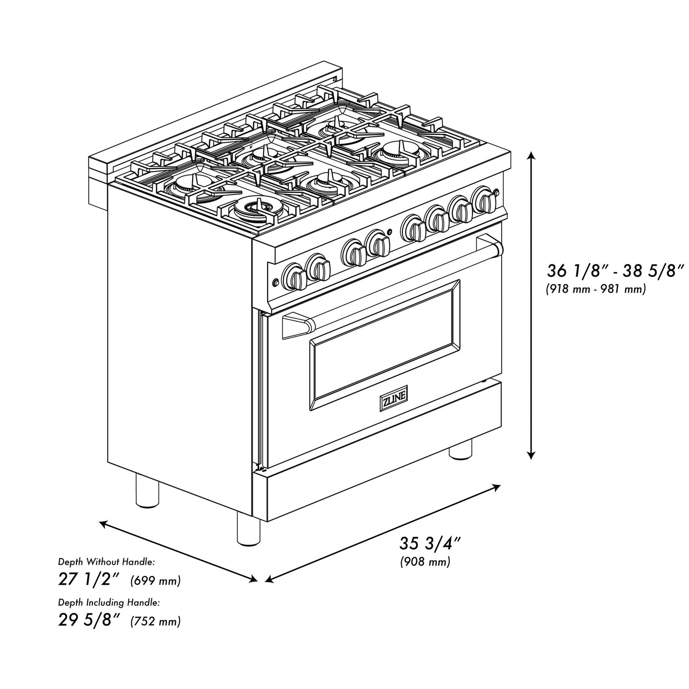 ZLINE 36 in. 4.6 cu. ft. Electric Oven and Gas Cooktop Dual Fuel Range with Griddle and Brass Burners in Stainless Steel (RA-BR-GR-36)