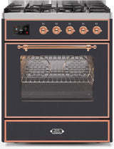 Majestic II 30 Inch Dual Fuel Natural Gas Freestanding Range in Matte Graphite with Copper Trim