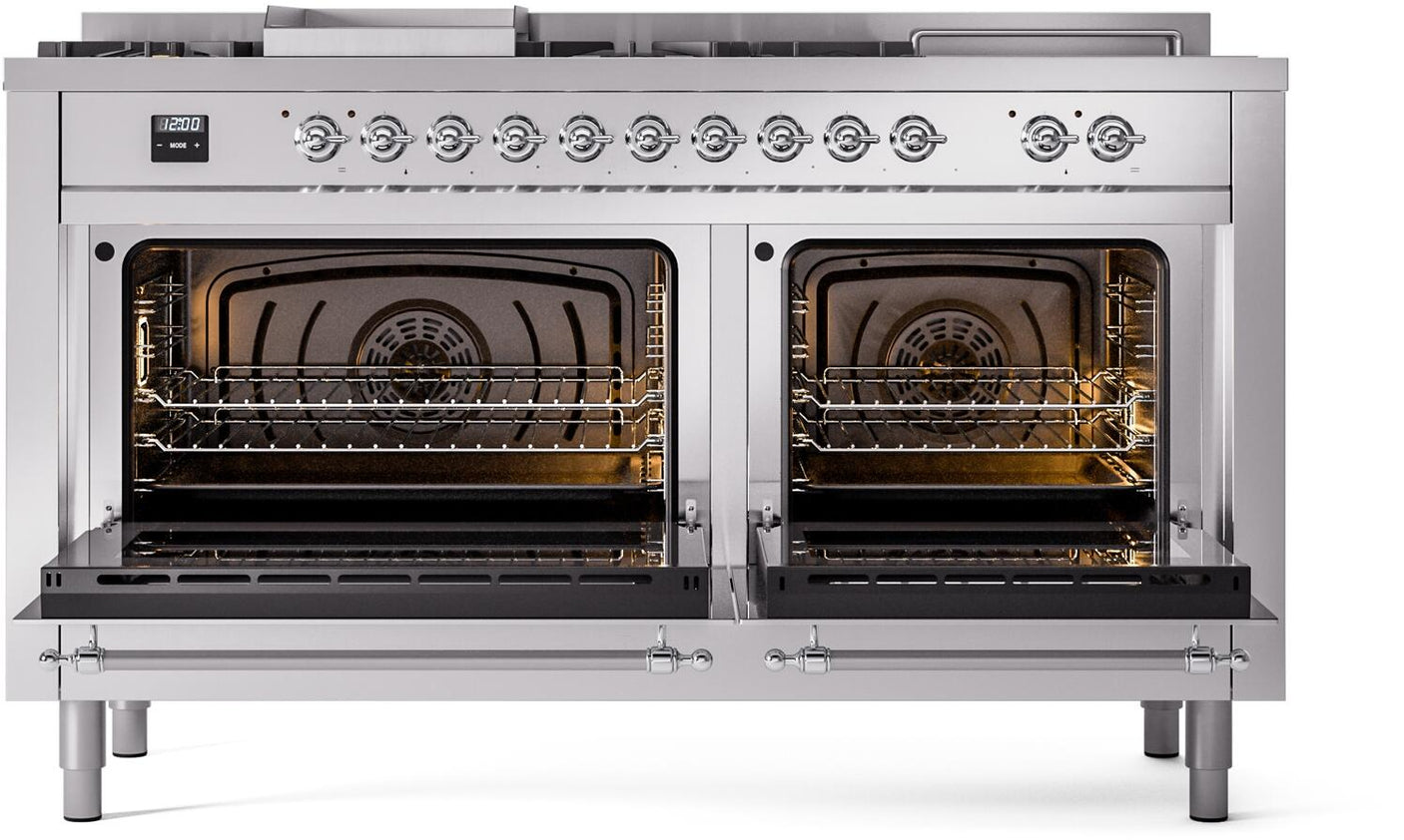 Nostalgie II 60 Inch Dual Fuel Natural Gas Freestanding Range in Stainless Steel with Chrome Trim