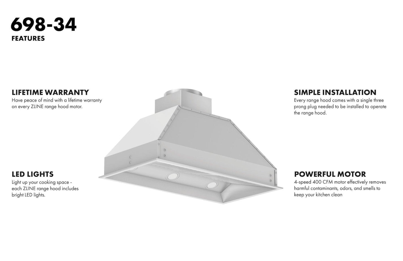 ZLINE Ducted Wall Mount Range Hood Insert in Stainless Steel (698)