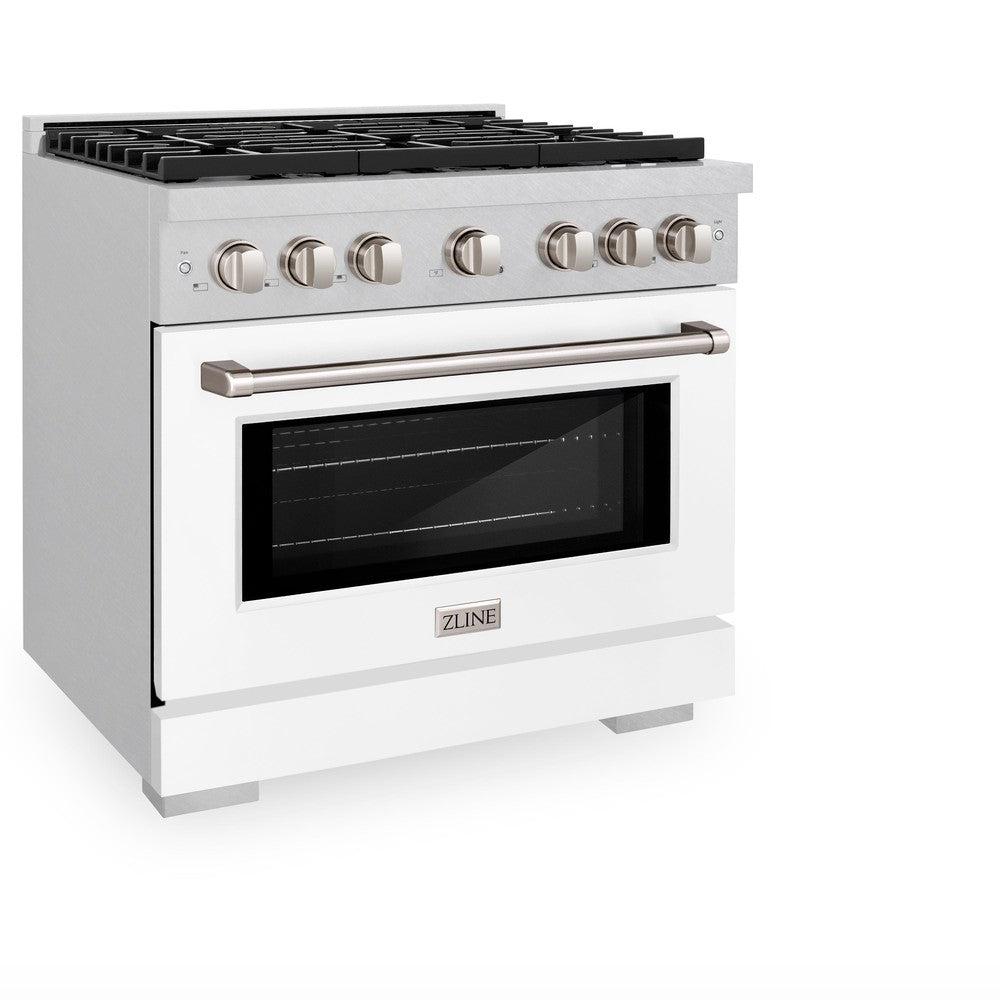 ZLINE 36 in. 5.2 cu. ft. Paramount Dual Fuel Range with 6 Burner Gas Cooktop and Electric Convection Oven in DuraSnow' Stainless Steel with White Matte Door (SDRS-WM-36)