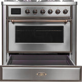 Majestic II 36 Inch Dual Fuel Natural Gas Freestanding Range in Stainless Steel with Bronze Trim