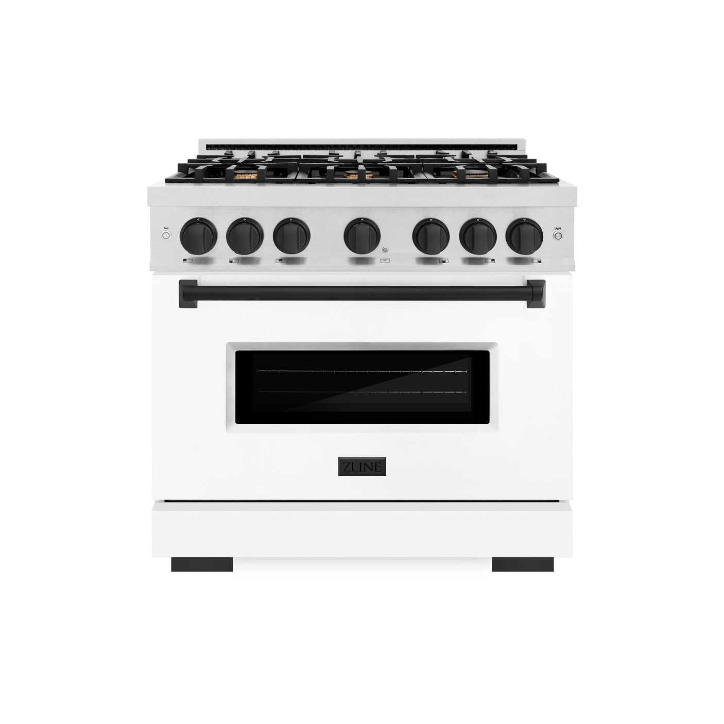 ZLINE Autograph Edition 36 in. 5.2 cu. ft. Classic Dual Fuel Range with 6 Burner Gas Cooktop and Electric Convection Oven in DuraSnow' Stainless Steel with White Matte Door and Matte Black Accents (CDRSZ-WM-36-MB)