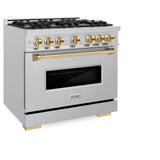 ZLINE Autograph Edition 36 in. 5.2 cu. ft. Classic Dual Fuel Range with 6 Burner Gas Cooktop and Electric Convection Oven in Stainless Steel with Polished Gold Accents (CDRZ-36-G)