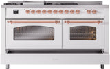 Nostalgie II 60 Inch Dual Fuel Natural Gas Freestanding Range in White with Copper Trim