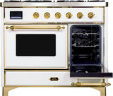 Majestic II 40 Inch Dual Fuel Natural Gas Freestanding Range in White with Brass Trim