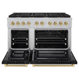 ZLINE Autograph Edition 48 in. 6.7 cu. ft. Paramount Double Oven Dual Fuel Range with 8 Burner Gas Cooktop in DuraSnow' Stainless Steel with Black Matte Door and Champagne Bronze Accents (SDRSZ-BLM-48-CB)