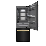 ZLINE Autograph Edition 30 in. 16.1 cu. ft. Built-In Bottom Freezer Refrigerator with Water Dispenser and Ice Maker in Black Stainless Steel with Graphite Gray Interior and Polished Gold Accents (GRBIVZ-BS-30-G)