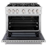 ZLINE 36 in. 5.2 cu. ft. Select Gas Range with 6 Burner Cooktop and Convection Gas Oven in DuraSnow' Stainless Steel (HGRS-36)