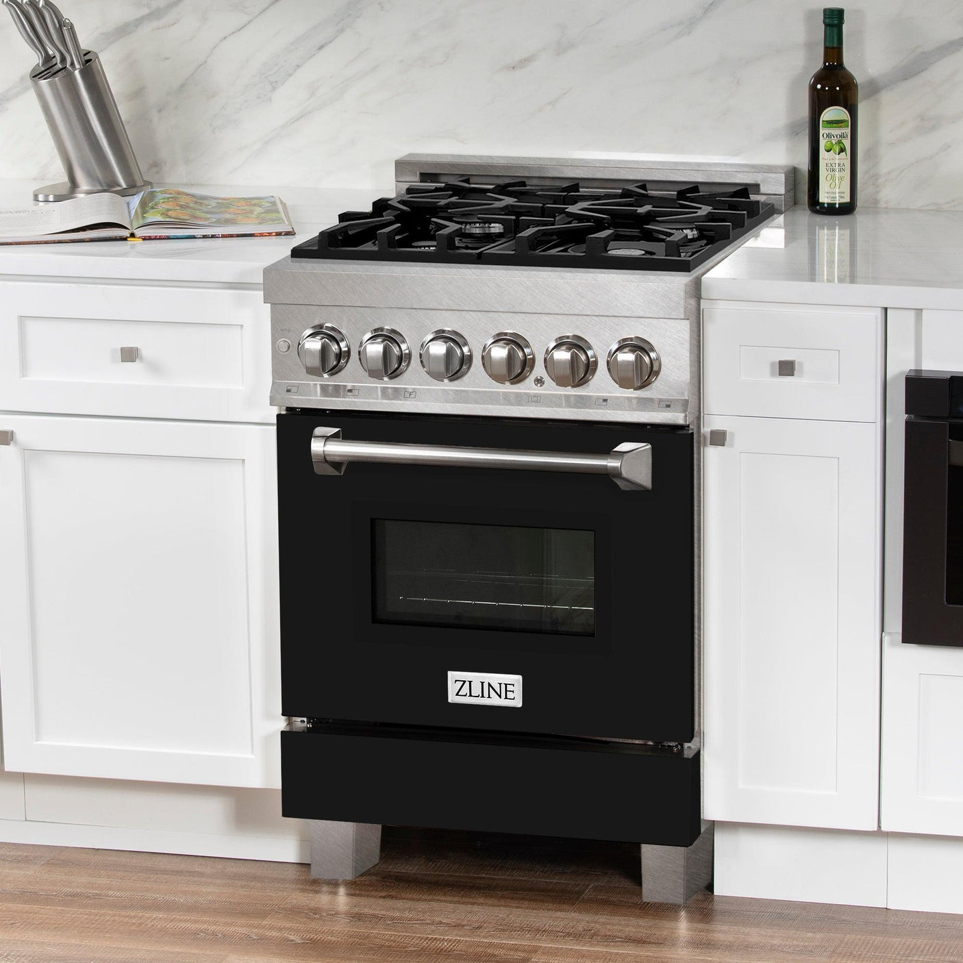 ZLINE 24 in. Professional Dual Fuel Range in DuraSnow Stainless Steel with Color Door Options (RAS-SN-24) [Color: Black Matte]