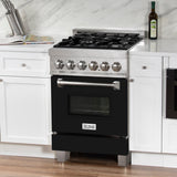 ZLINE 24 in. Professional Dual Fuel Range in DuraSnow Stainless Steel with Color Door Options (RAS-SN-24) [Color: Black Matte]