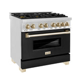 ZLINE Autograph Edition 36" 4.6 cu. ft. Dual Fuel Range with Gas Stove and Electric Oven in Stainless Steel with Black Matte Door and Polished Gold Accents (RAZ-BLM-36-G)