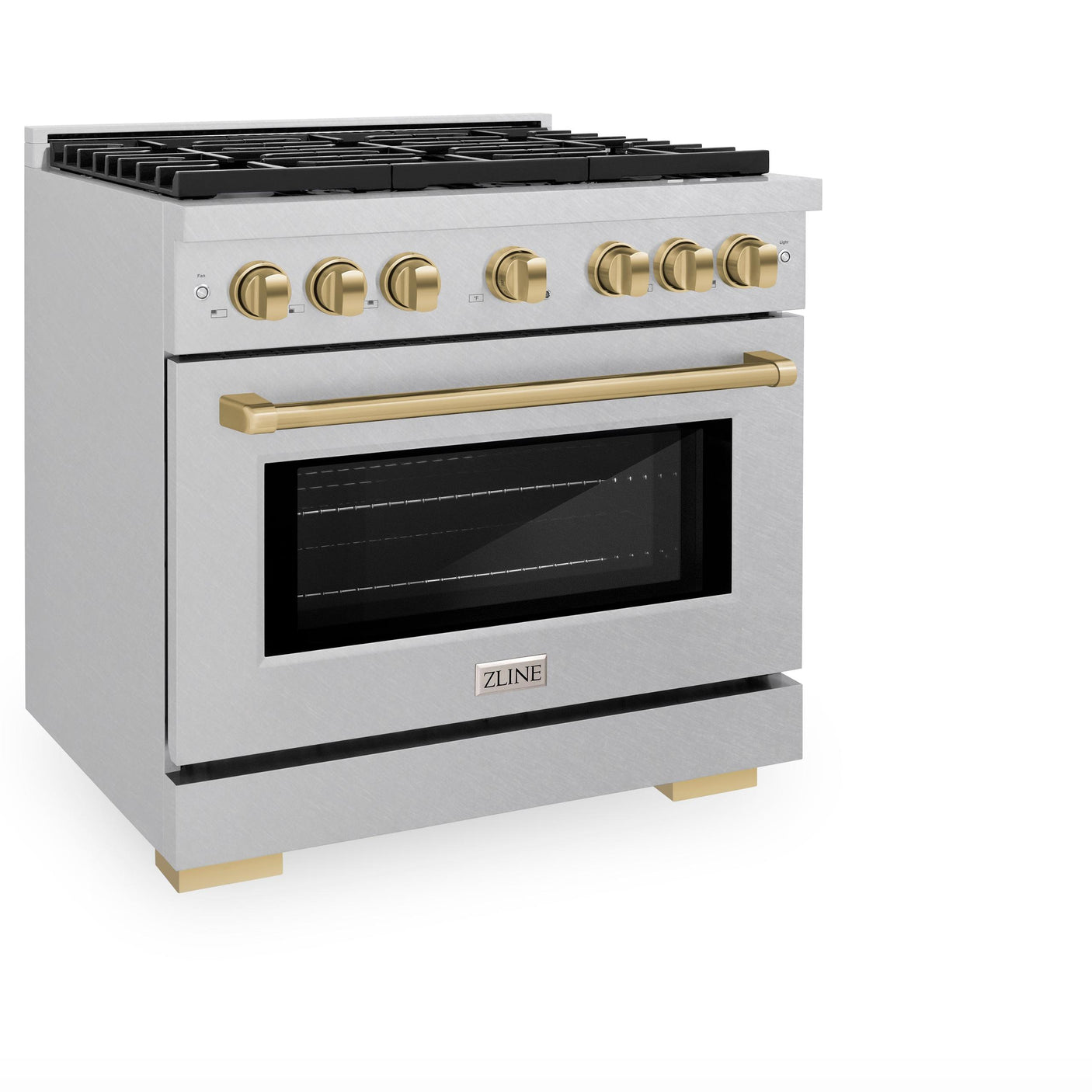 ZLINE Autograph Edition 36 in. 5.2 cu. ft. 6 Burner Gas Range with Convection Gas Oven in DuraSnow' Stainless Steel and Champagne Bronze Accents (SGRSZ-36-CB)